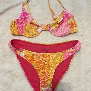 HEAT Pink and Yellow Floral Bikini Set